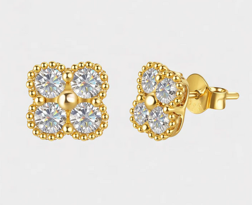 4-Stone Clover Pavé Stud Earrings